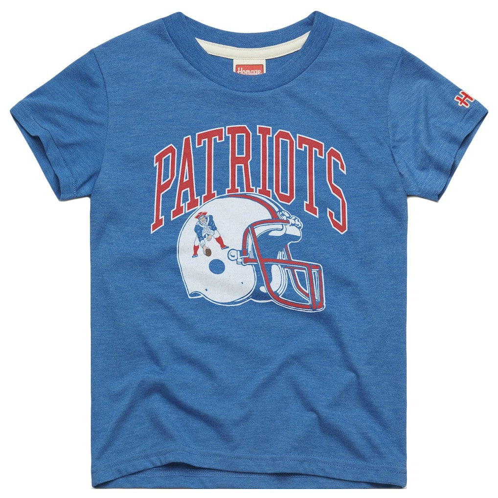 New England Patriots Homage Youth Helmet Retro Tri-Blend T-Shirt Royal | NFL