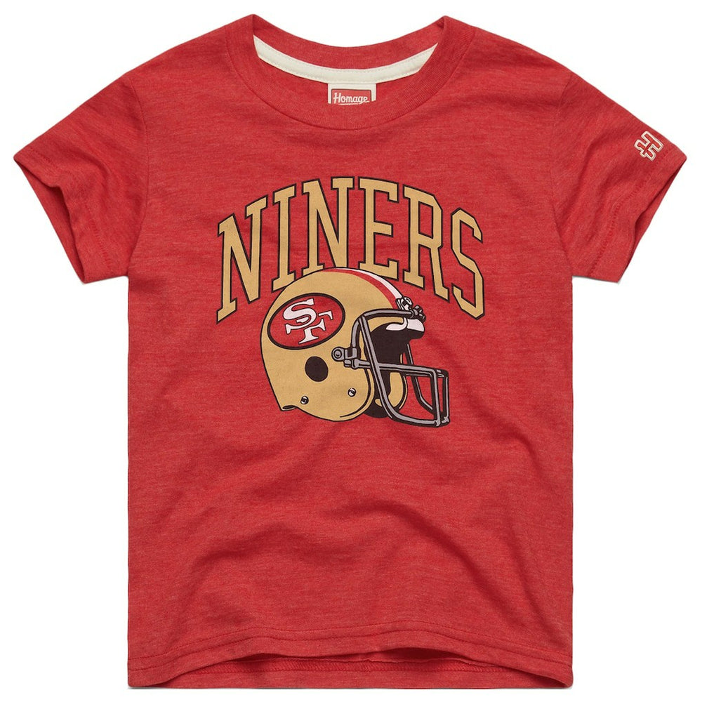 San Francisco 49ers Homage Youth Helmet Retro Tri-Blend T-Shirt Scarlet | NFL