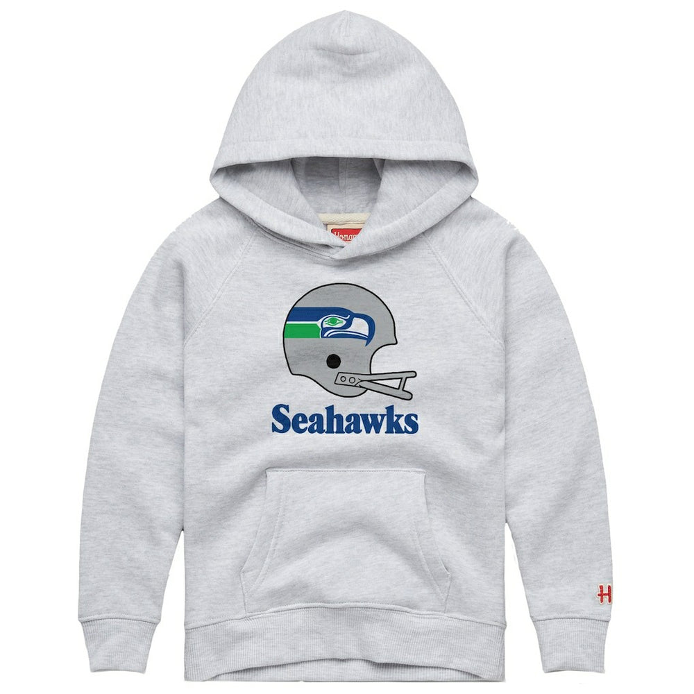 Seattle Seahawks Homage Youth Big Helmet Tri-Blend Hoodie Gray | NFL
