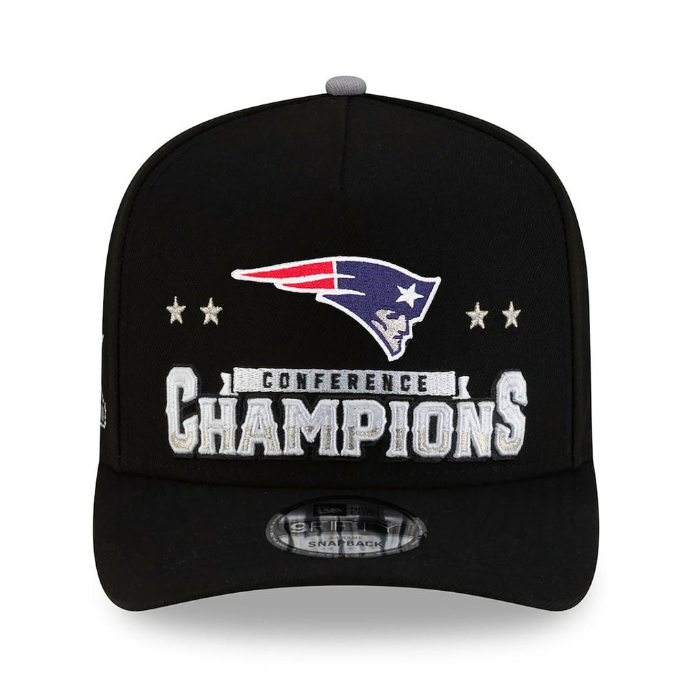 New England Patriots New Era 2025 AFC Champions Locker Room Trophy Collection A-Frame 9FIFTY Snapback Hat Black | NFL