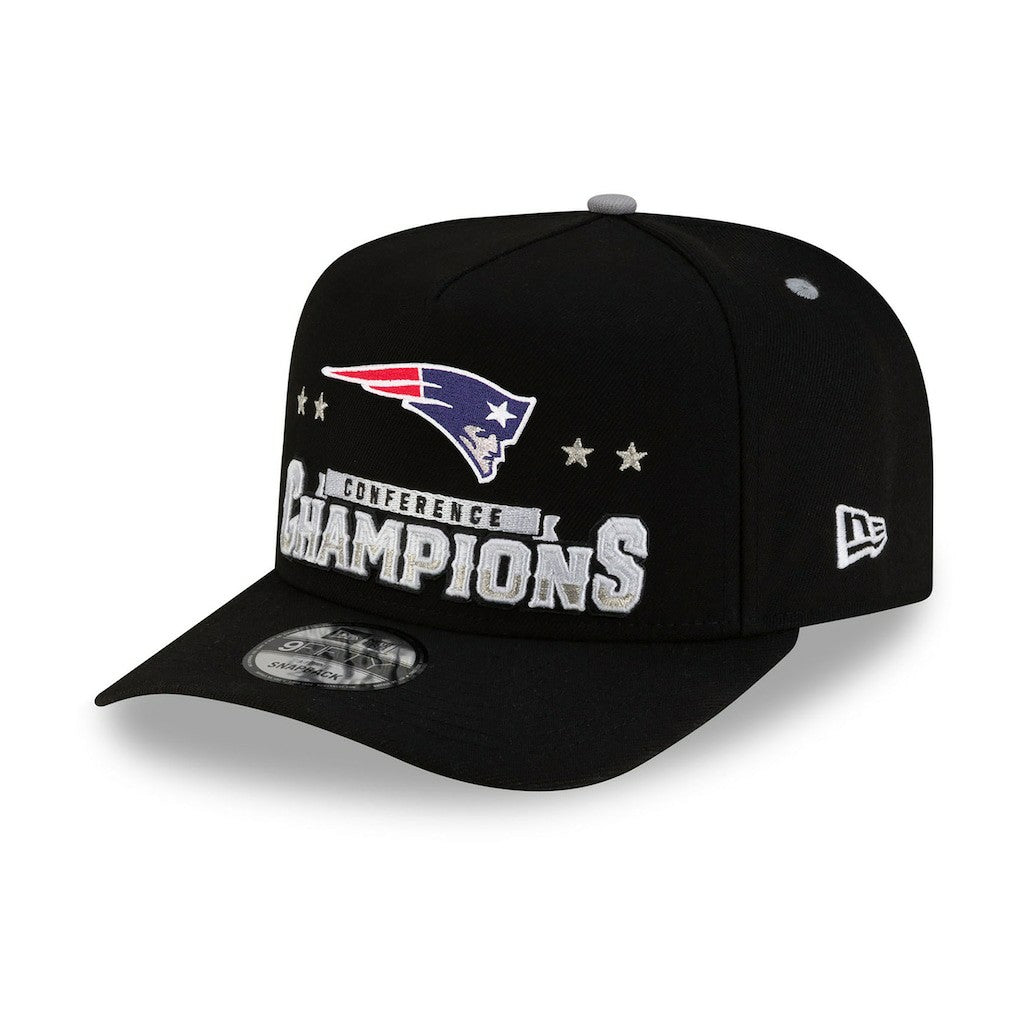 New England Patriots New Era 2025 AFC Champions Locker Room Trophy Collection A-Frame 9FIFTY Snapback Hat Black | NFL