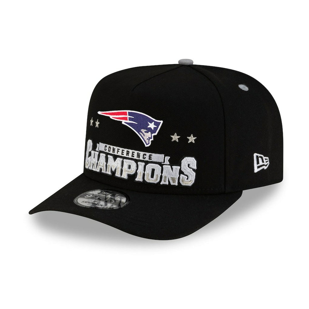 New England Patriots New Era 2025 AFC Champions Locker Room Trophy Collection A-Frame 9FIFTY Snapback Hat Black | NFL