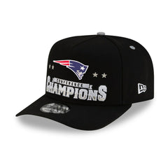 New England Patriots New Era 2025 AFC Champions Locker Room Trophy Collection A-Frame 9FIFTY Snapback Hat Black | NFL