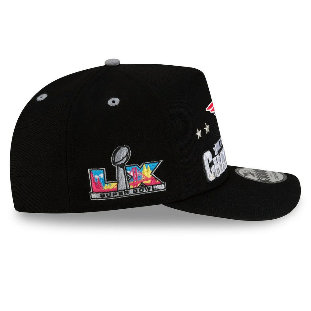 New England Patriots New Era 2025 AFC Champions Locker Room Trophy Collection A-Frame 9FIFTY Snapback Hat Black | NFL