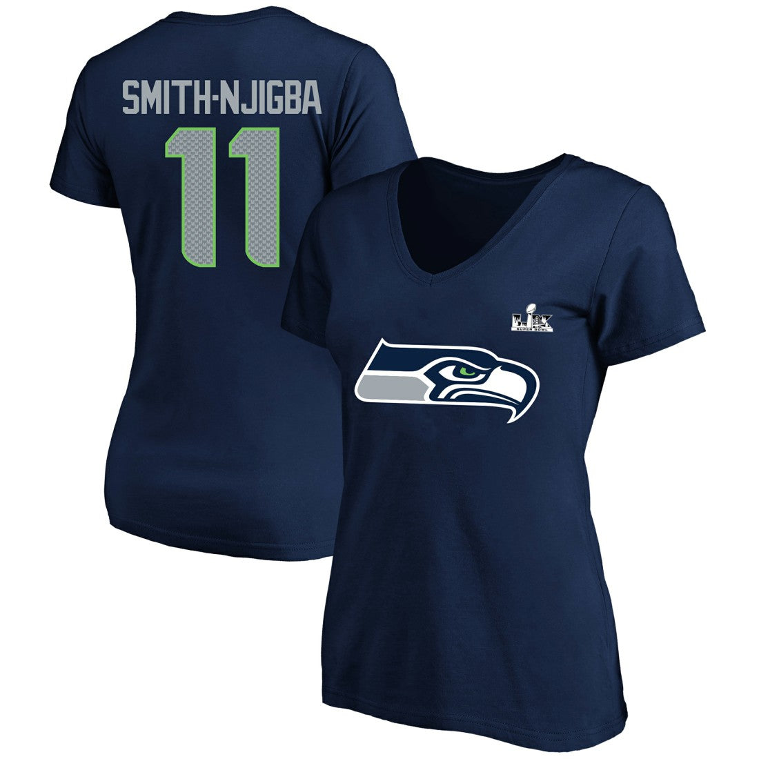Jaxon Smith-Njigba Seattle Seahawks Women's Super Bowl LX Patch Plus Size Name & Number V-Neck T-Shirt College Navy | Fanatics