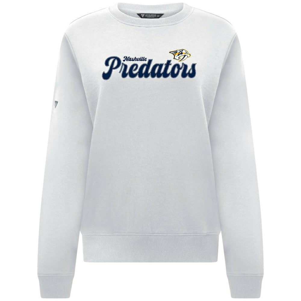 Nashville Predators Levelwear Women's Yvette Big Script Tri-Blend Sweatshirt - White - NHL