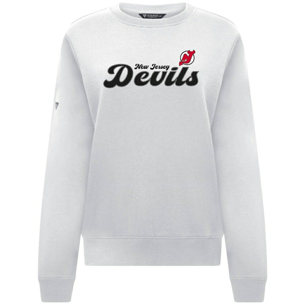 New Jersey Devils Levelwear Women's Yvette Big Script Tri-Blend Sweatshirt - White - NHL