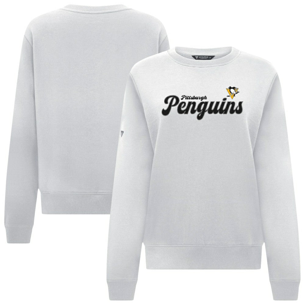 Pittsburgh Penguins Levelwear Women's Yvette Big Script Tri-Blend Sweatshirt - White - NHL