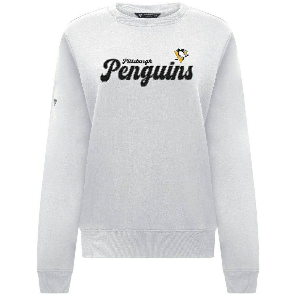 Pittsburgh Penguins Levelwear Women's Yvette Big Script Tri-Blend Sweatshirt - White - NHL