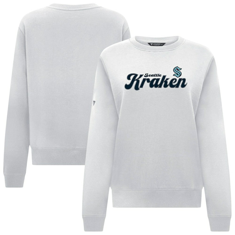 Seattle Kraken Levelwear Women's Yvette Big Script Tri-Blend Sweatshirt - White - NHL