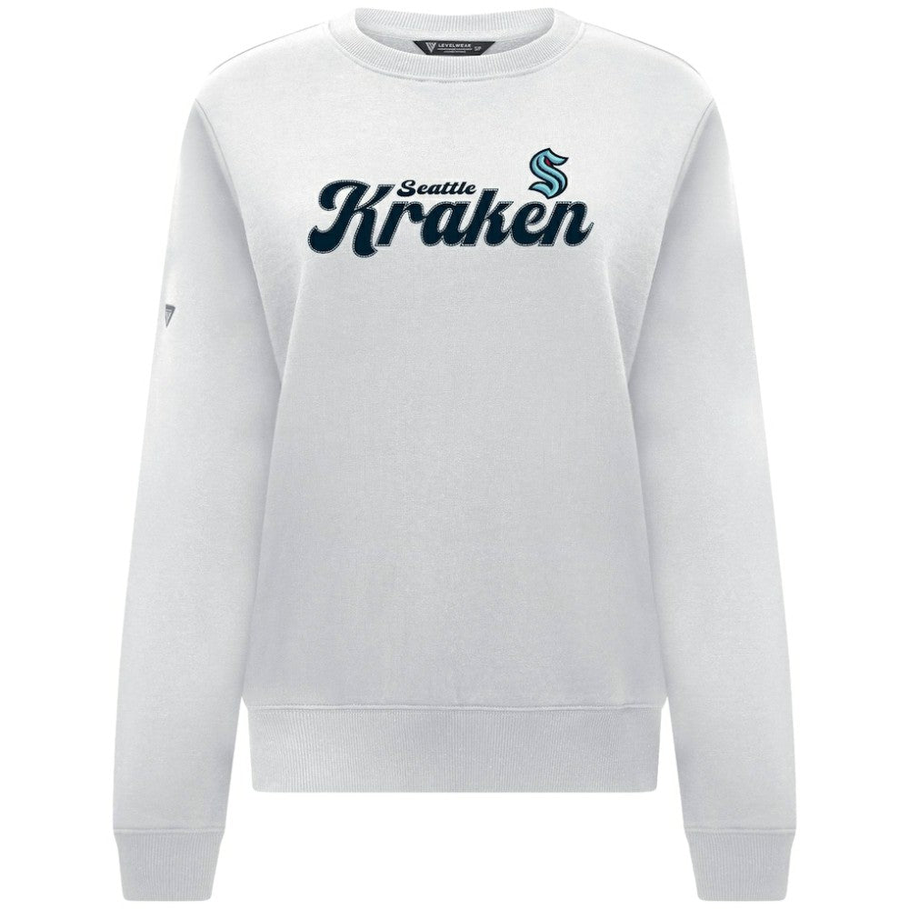 Seattle Kraken Levelwear Women's Yvette Big Script Tri-Blend Sweatshirt - White - NHL