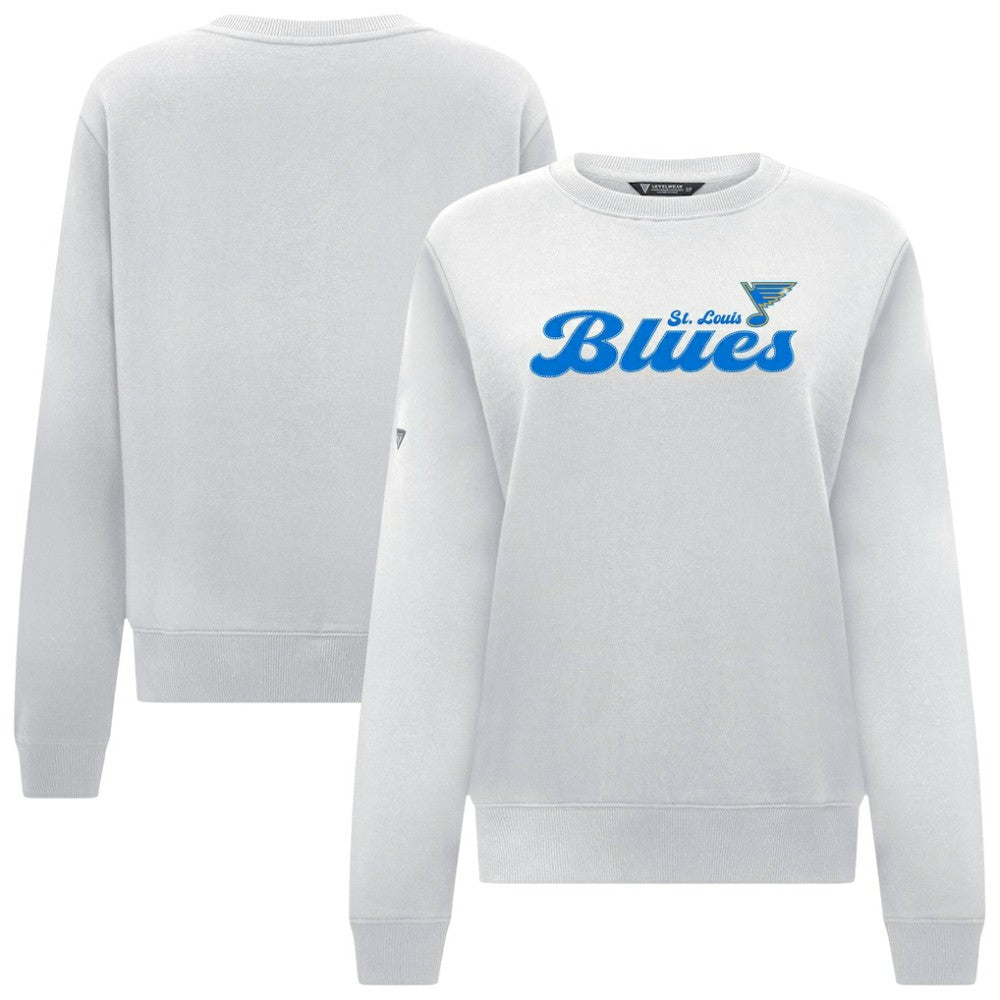 St. Louis Blues Levelwear Women's Yvette Big Script Tri-Blend Sweatshirt - White - NHL