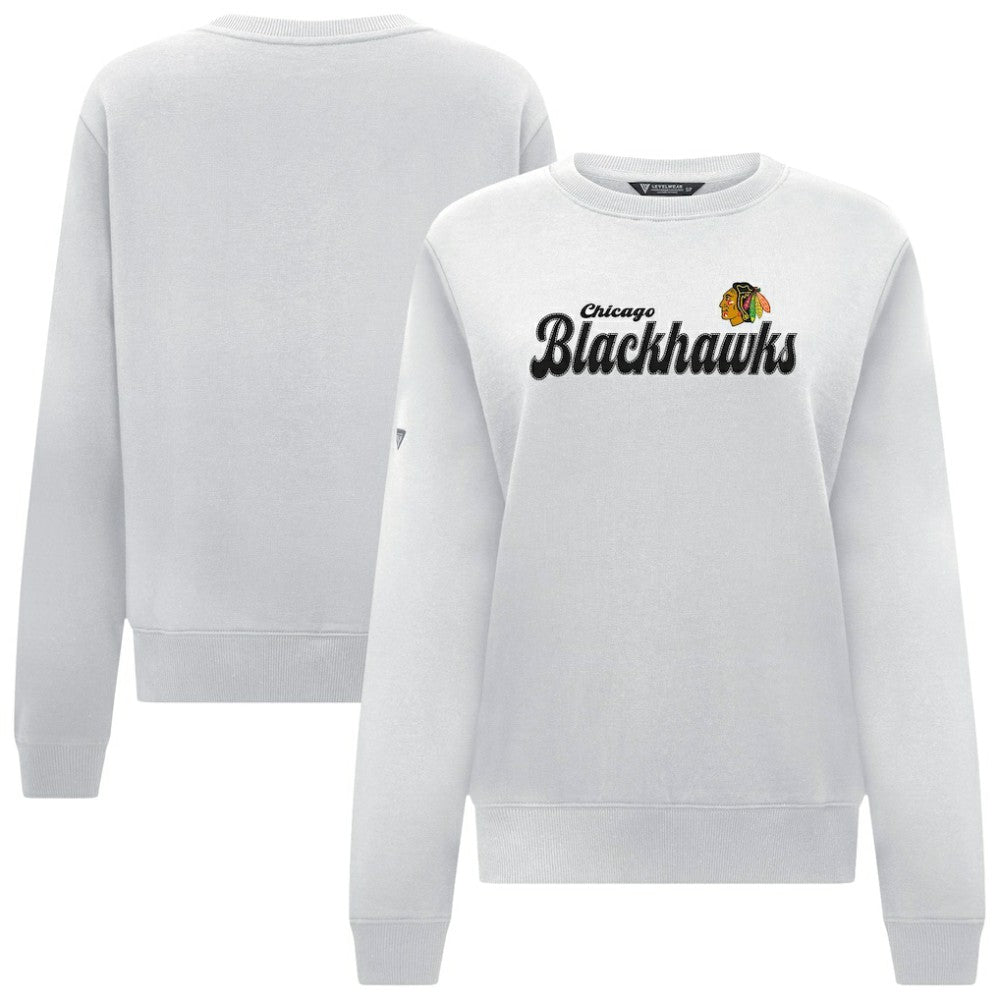 Chicago Blackhawks Levelwear Women's Yvette Big Script Tri-Blend Sweatshirt - White - NHL