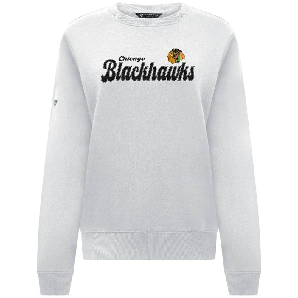 Chicago Blackhawks Levelwear Women's Yvette Big Script Tri-Blend Sweatshirt - White - NHL