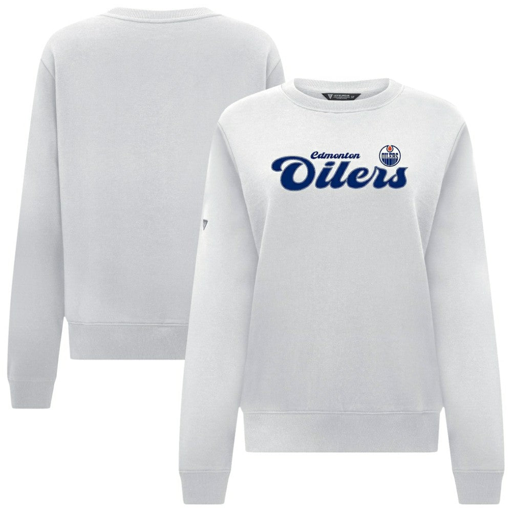 Edmonton Oilers Levelwear Women's Yvette Big Script Tri-Blend Sweatshirt - White - NHL