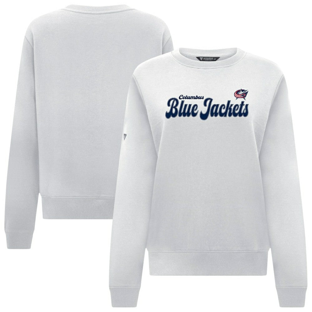 Columbus Blue Jackets Levelwear Women's Yvette Big Script Tri-Blend Sweatshirt - White - NHL