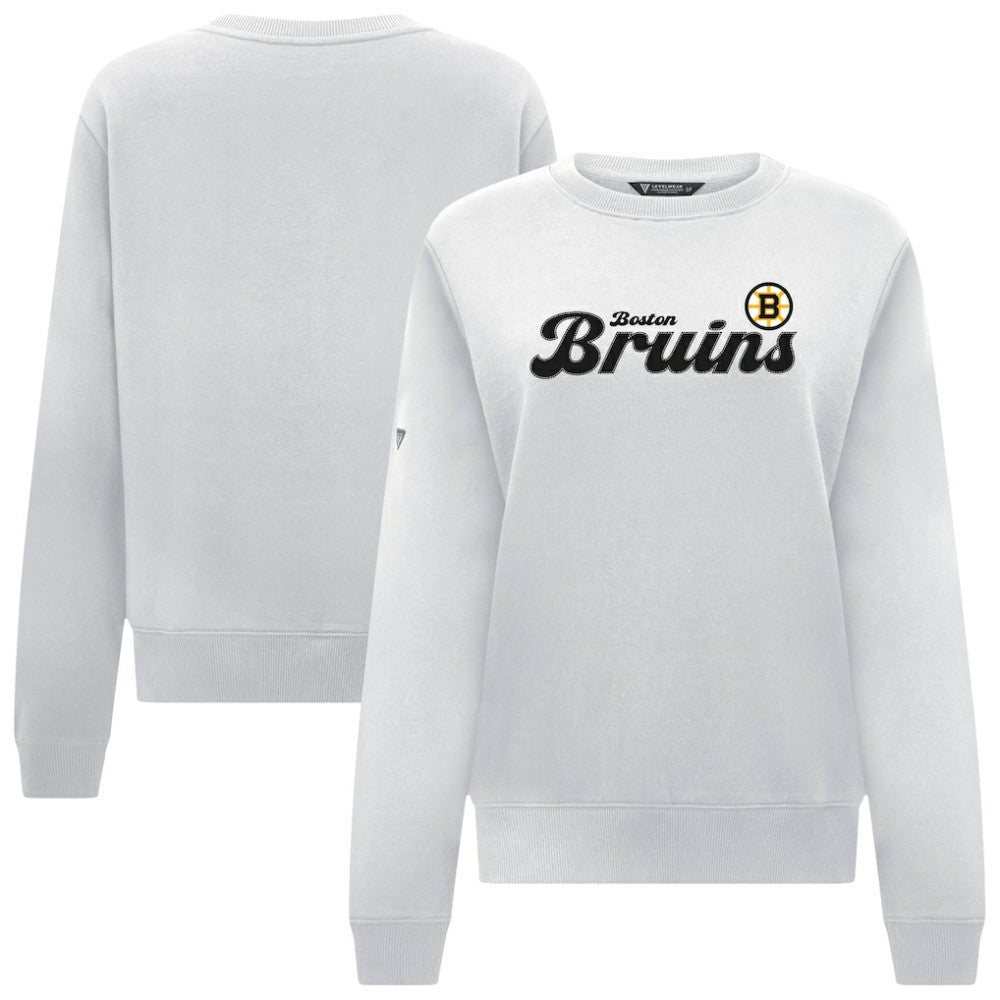 Boston Bruins Levelwear Women's Yvette Big Script Tri-Blend Sweatshirt - White - NHL