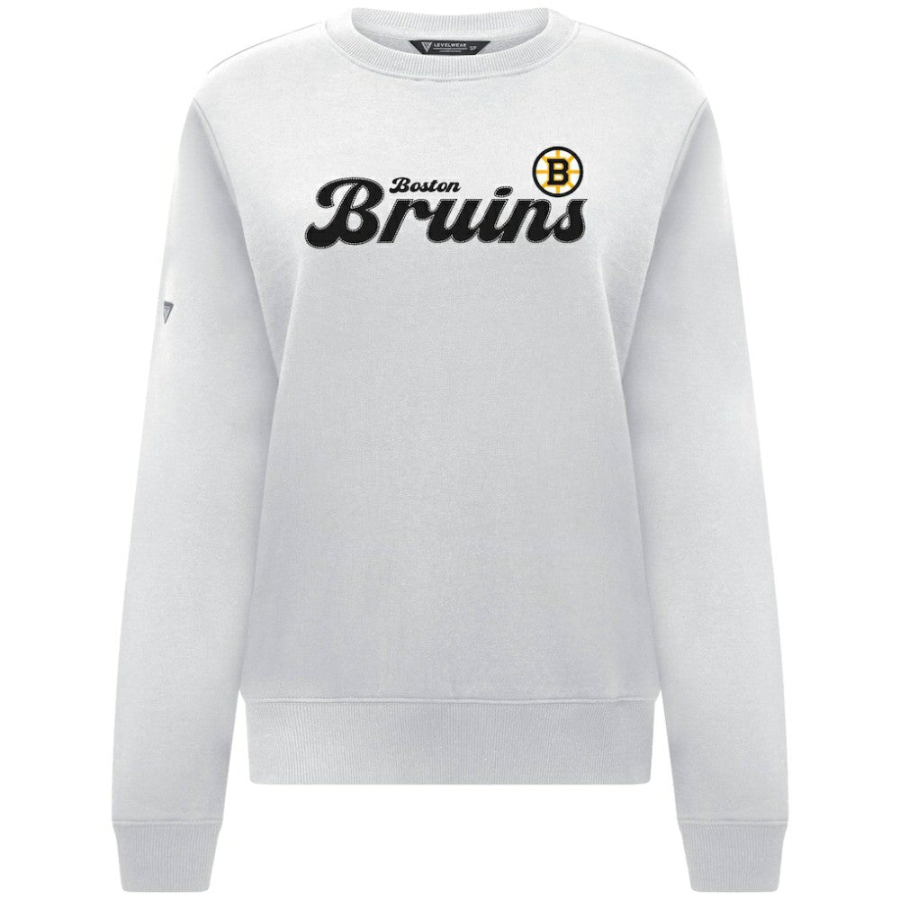 Boston Bruins Levelwear Women's Yvette Big Script Tri-Blend Sweatshirt - White - NHL