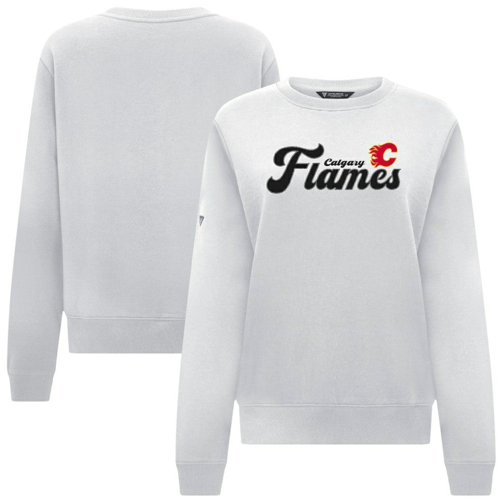 Calgary Flames Levelwear Women's Yvette Big Script Tri-Blend Sweatshirt - White - NHL