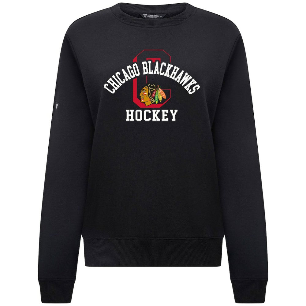 Chicago Blackhawks Levelwear Women's Yvette Limelight Big Letter Sweatshirt - Black - NHL