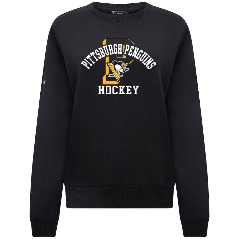 Pittsburgh Penguins Levelwear Women's Yvette Limelight Big Letter Sweatshirt - Black - NHL