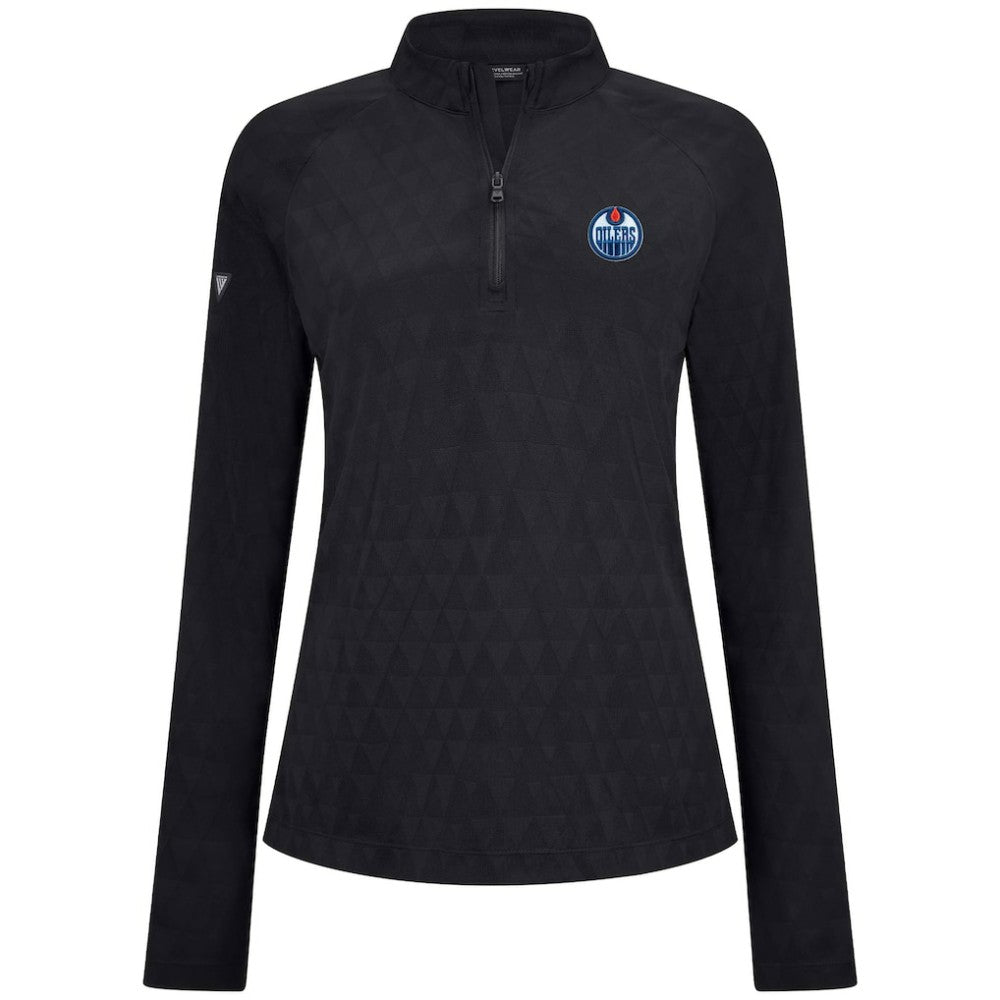 Edmonton Oilers Levelwear Women's Spike Raglan Quarter-Zip Top - Black - NHL