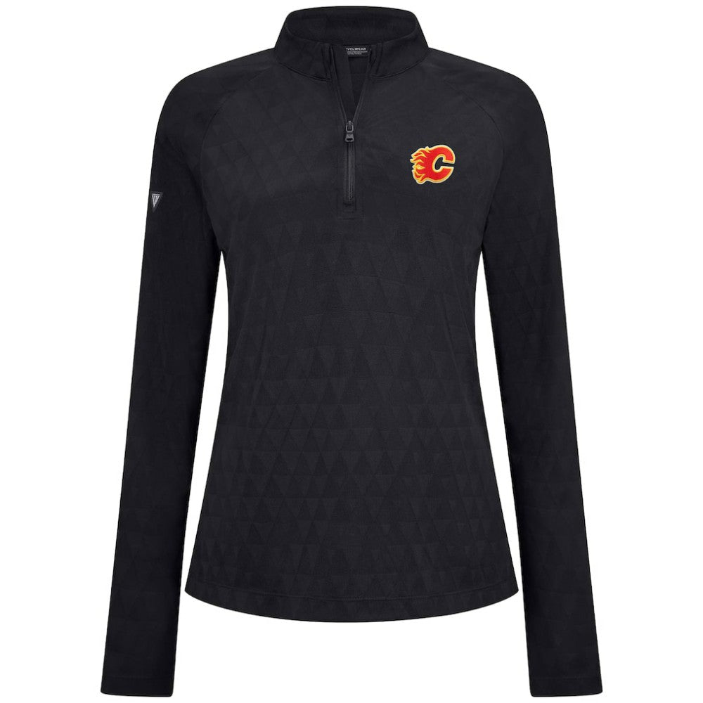 Calgary Flames Levelwear Women's Spike Raglan Quarter-Zip Top - Black - NHL