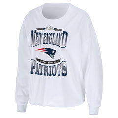New England Patriots WEAR by Erin Andrews Women's Super Bowl LX Cropped Long Sleeve T-Shirt White | NFL