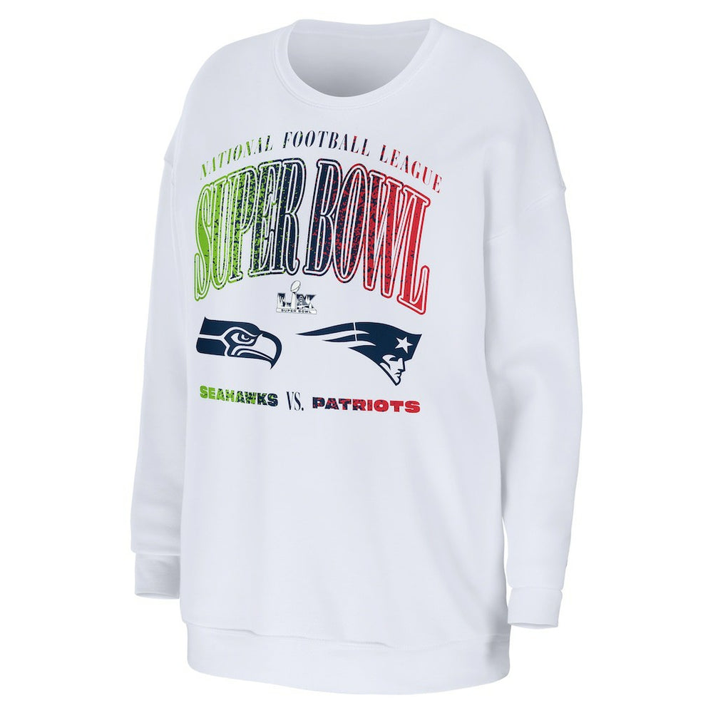 New England Patriots vs. Seattle Seahawks WEAR by Erin Andrews Women's Super Bowl LX Matchup Sweatshirt White | NFL
