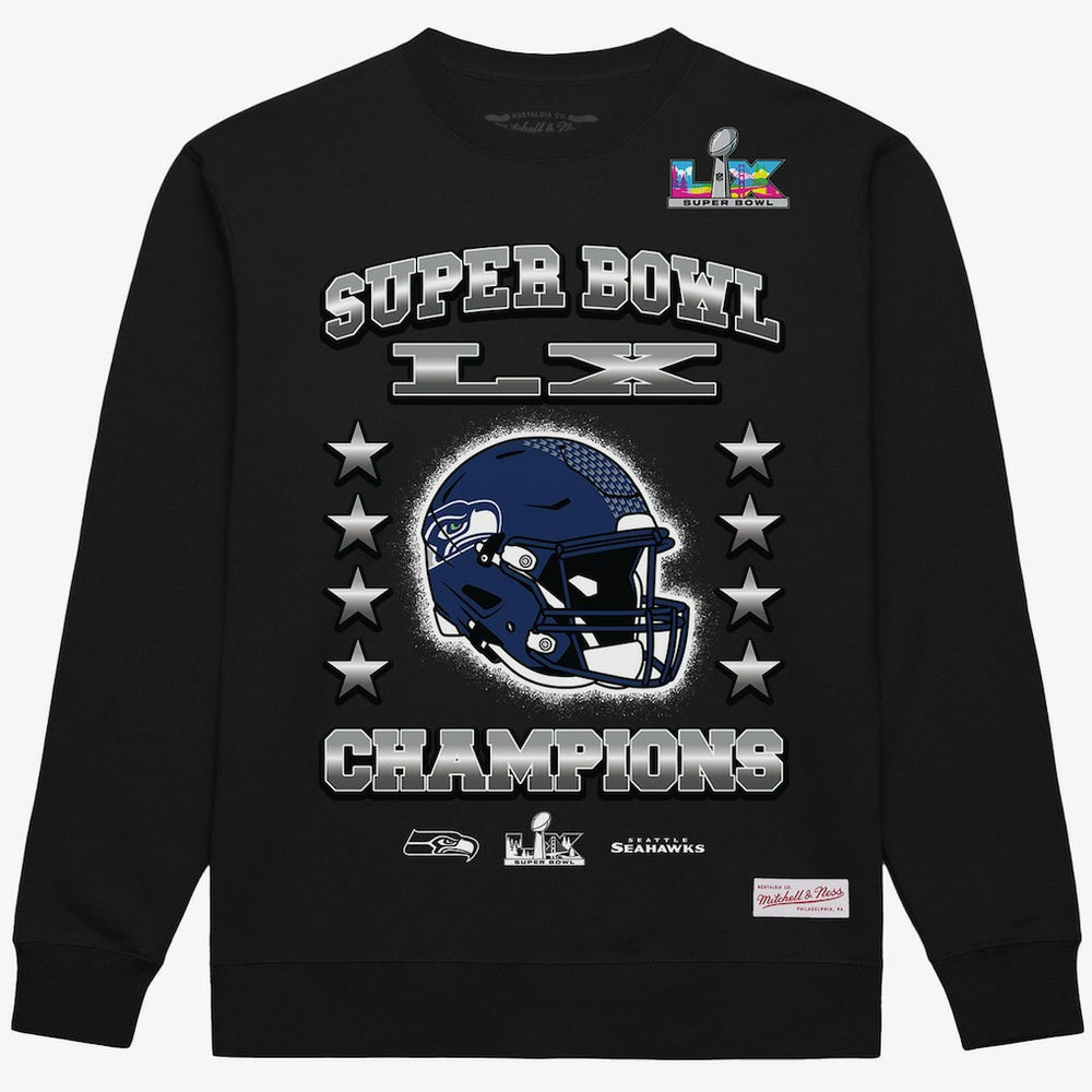 Seattle Seahawks Super Bowl LX Champions Helmet Sweatshirt Black | Mitchell & Ness