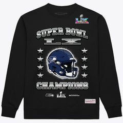 Seattle Seahawks Super Bowl LX Champions Helmet Sweatshirt Black | Mitchell & Ness