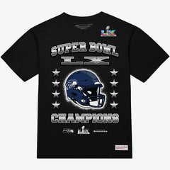 Seattle Seahawks Super Bowl LX Champions Helmet Arch T-Shirt Black | Mitchell & Ness