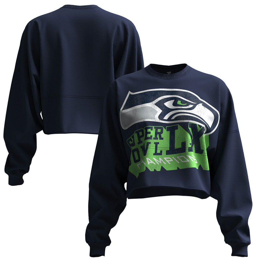 Seattle Seahawks Spirit Jersey Women's Super Bowl LX Champions Cropped Long Sleeve T-Shirt College Navy | NFL