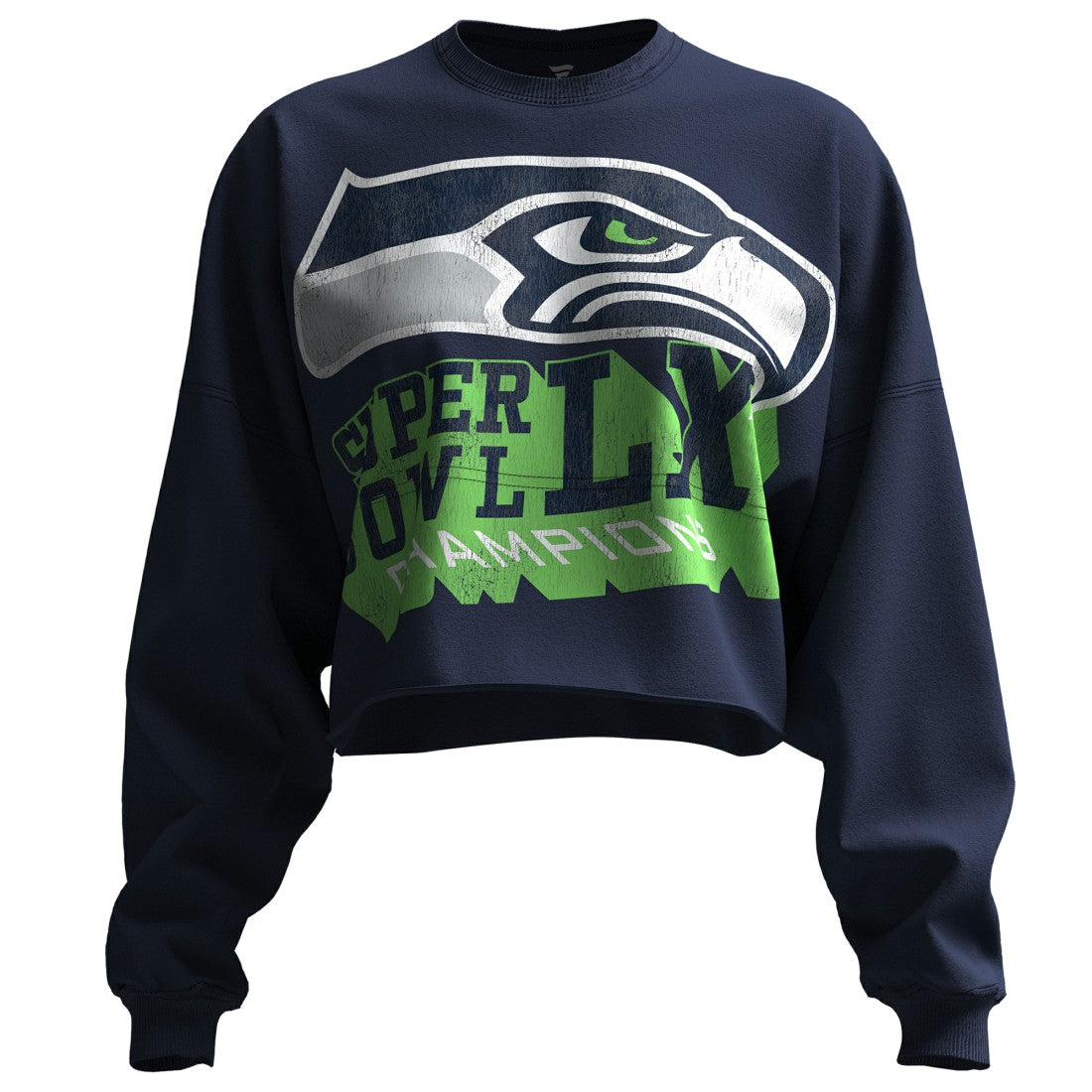 Seattle Seahawks Spirit Jersey Women's Super Bowl LX Champions Cropped Long Sleeve T-Shirt College Navy | NFL