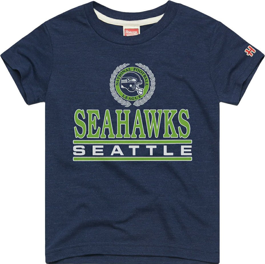 Seattle Seahawks Homage Youth Crest Tri-Blend T-Shirt College Navy | NFL