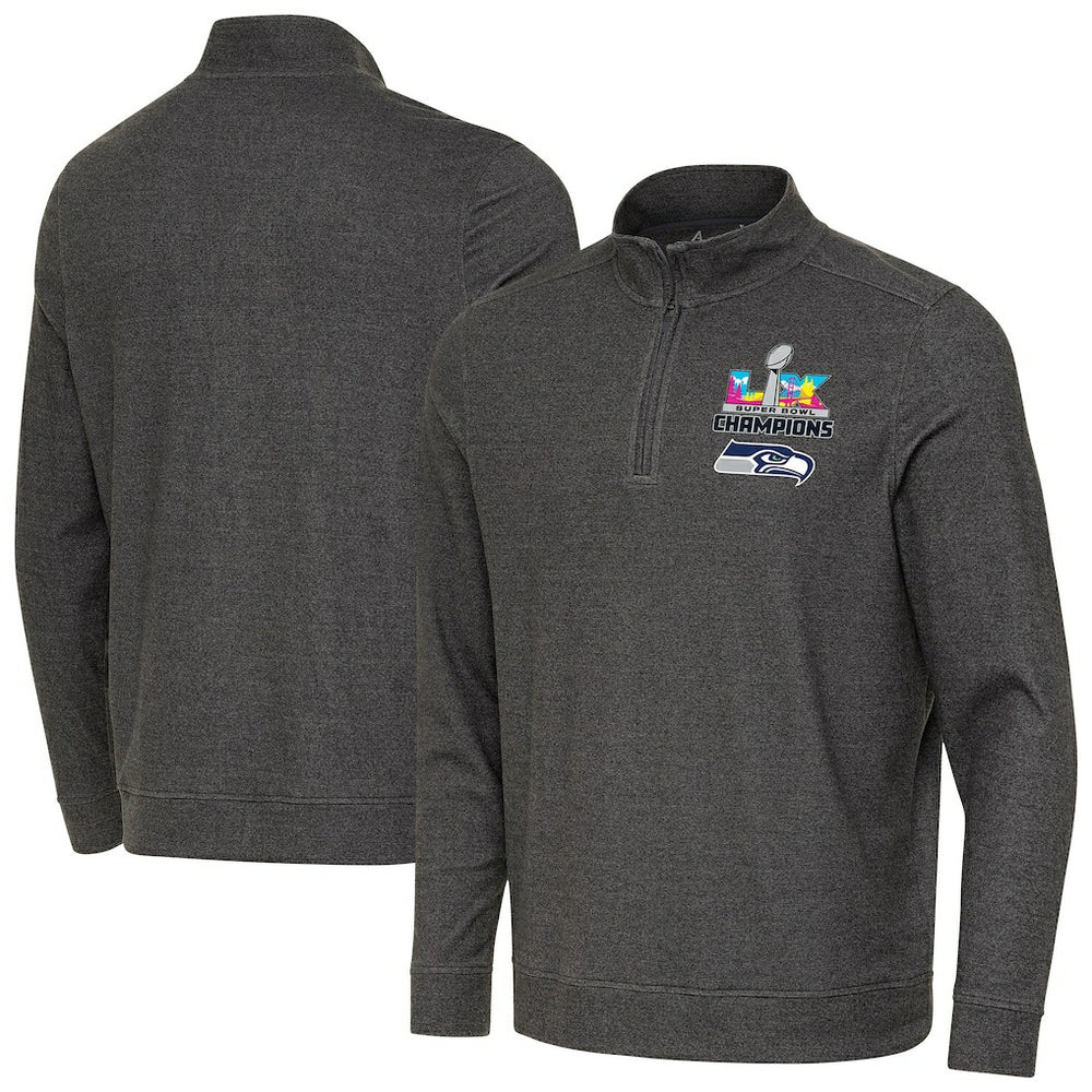 Seattle Seahawks Antigua Super Bowl LX Champions Subtle Quarter-Zip Pullover Black | NFL