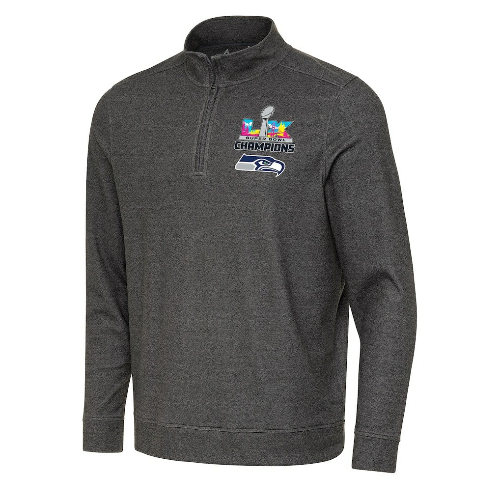 Seattle Seahawks Antigua Super Bowl LX Champions Subtle Quarter-Zip Pullover Black | NFL