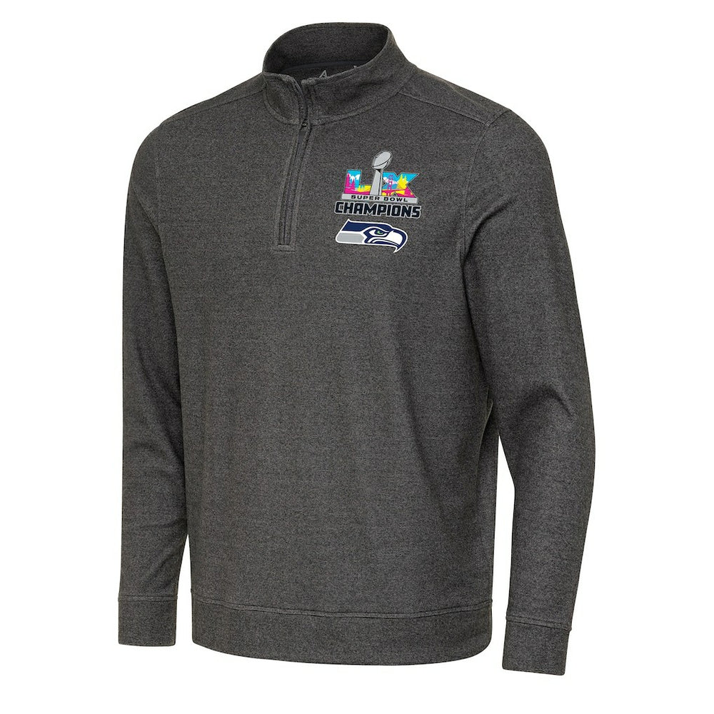 Seattle Seahawks Antigua Super Bowl LX Champions Subtle Quarter-Zip Pullover Black | NFL