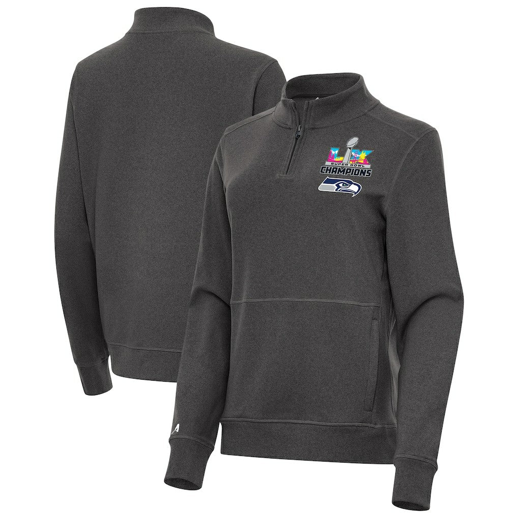 Seattle Seahawks Antigua Women's Super Bowl LX Champions Crush Quarter-Zip Pullover Charcoal | NFL