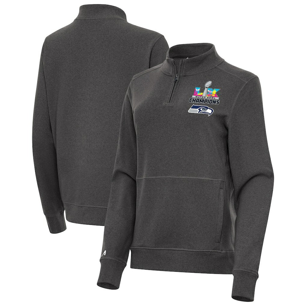 Seattle Seahawks Antigua Women's Super Bowl LX Champions Crush Quarter-Zip Pullover Charcoal | NFL