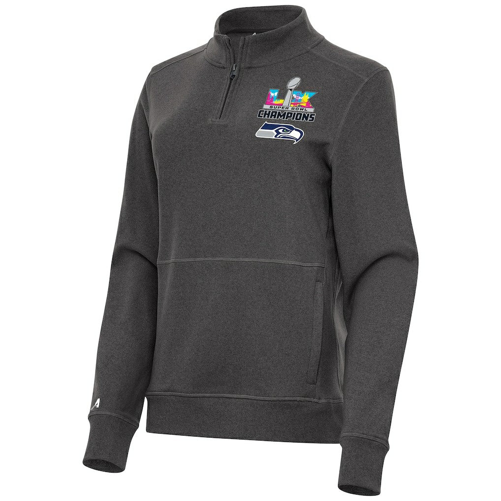Seattle Seahawks Antigua Women's Super Bowl LX Champions Crush Quarter-Zip Pullover Charcoal | NFL