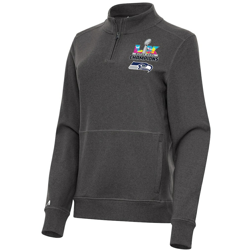 Seattle Seahawks Antigua Women's Super Bowl LX Champions Crush Quarter-Zip Pullover Charcoal | NFL