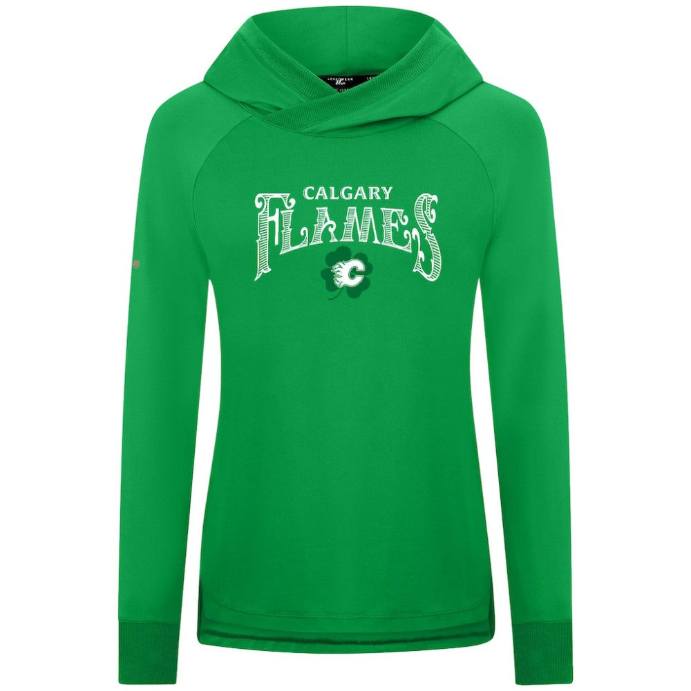 Calgary Flames Levelwear Women's St. Patrick's Day Slender Raglan Hoodie - Kelly Green - NHL