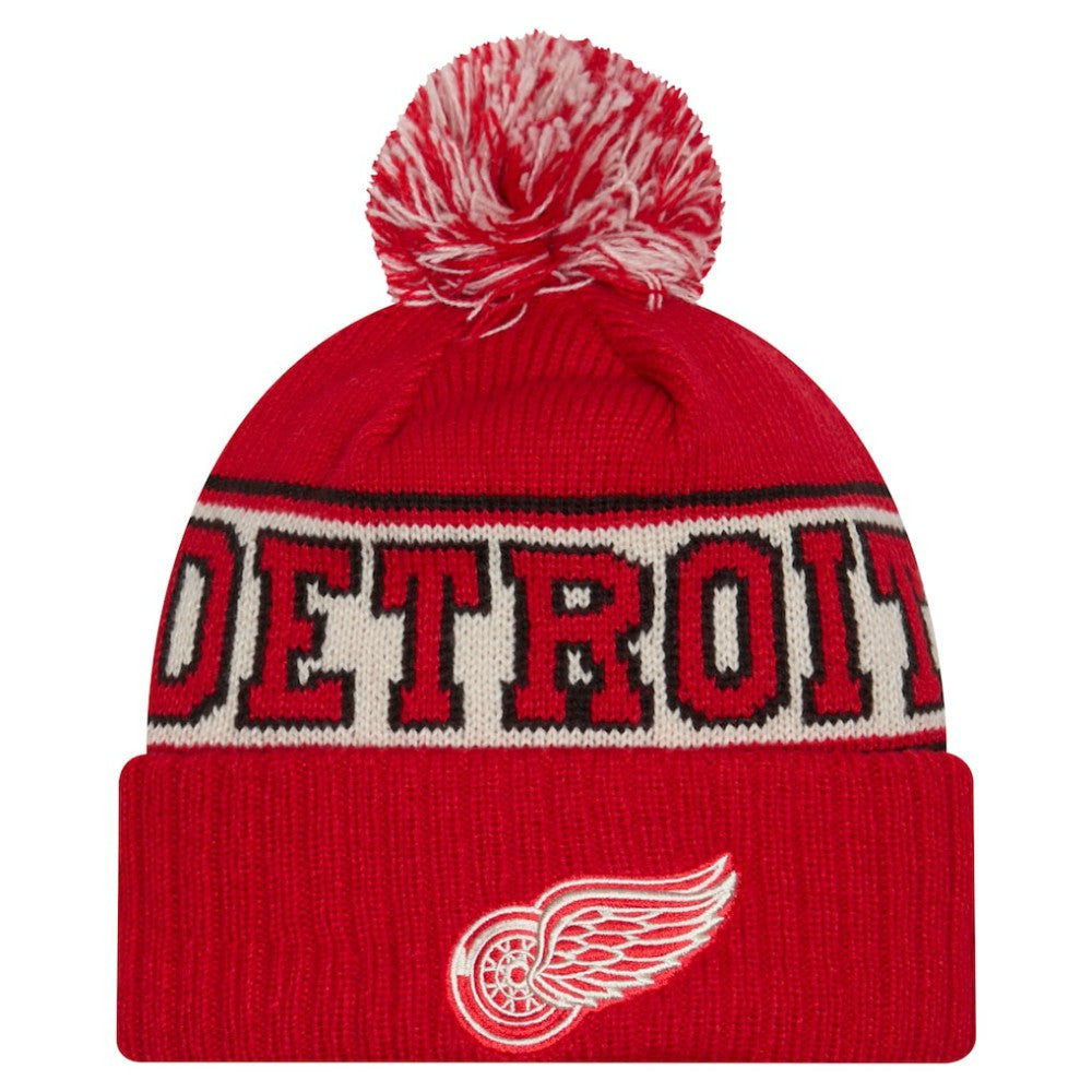 Detroit Red Wings New Era Retro Cuffed Knit Hat with Pom - Red - NHL