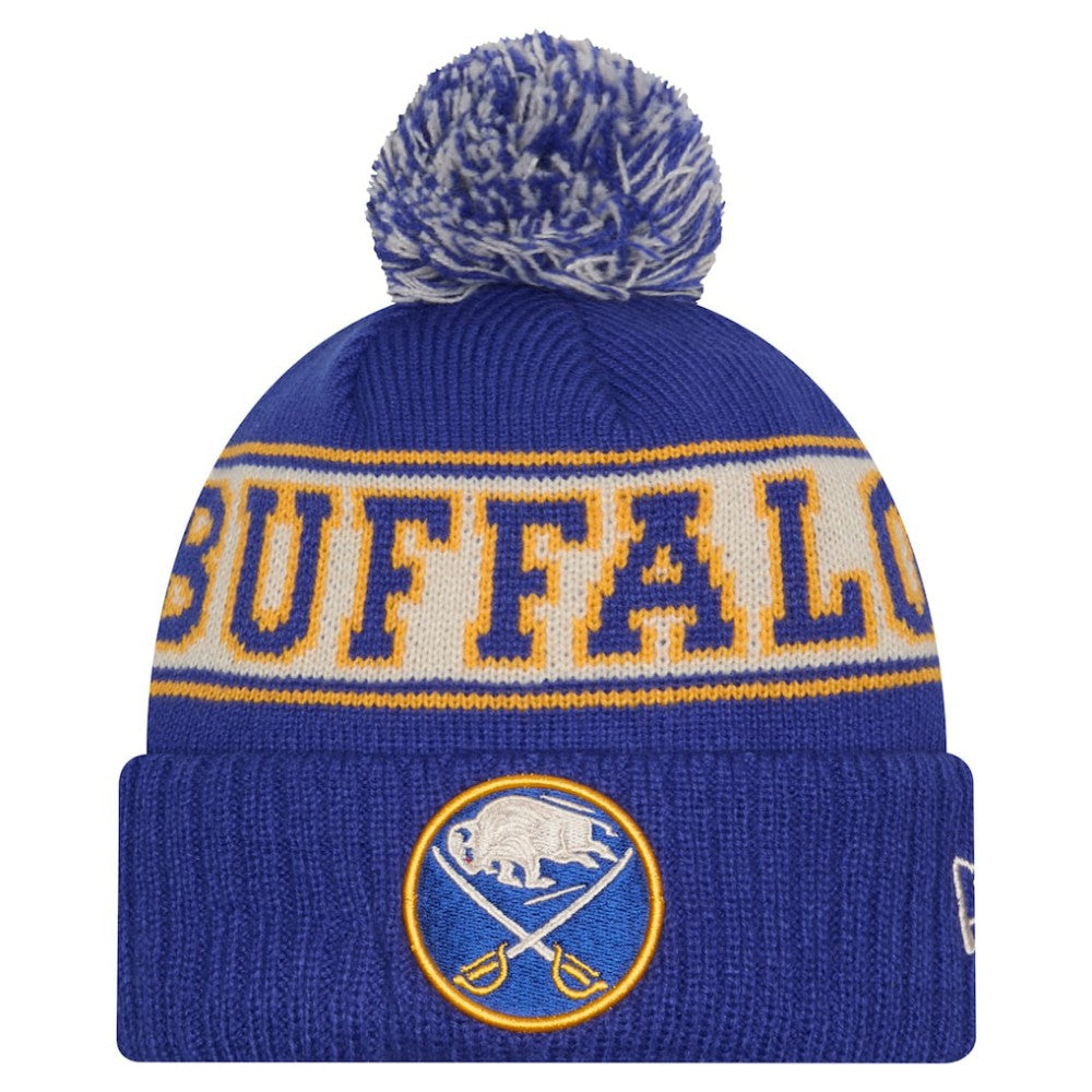 Buffalo Sabres New Era Retro Cuffed Knit Hat with Pom - Royal - NHL