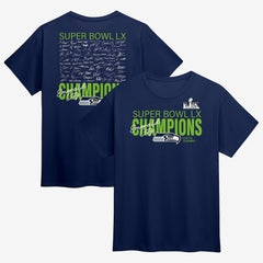 Seattle Seahawks Super Bowl LX Champions Big & Tall Autograph Signing Roster T-Shirt College Navy | Fanatics