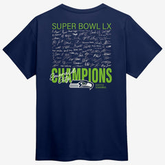 Seattle Seahawks Super Bowl LX Champions Big & Tall Autograph Signing Roster T-Shirt College Navy | Fanatics