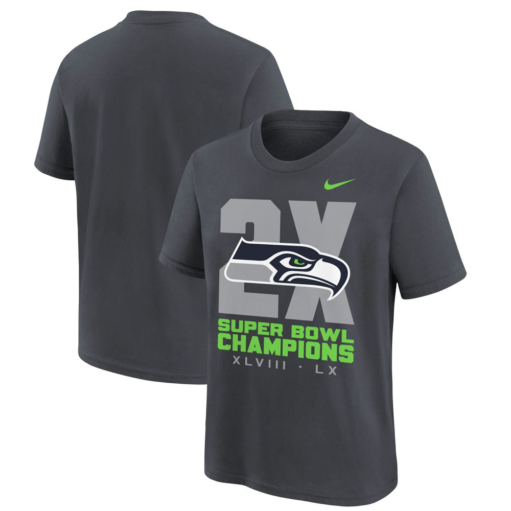 Seattle Seahawks Youth Two-Time Super Bowl Champions Multi-Champs T-Shirt Anthracite | Nike for Sale