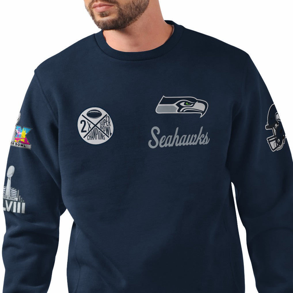 Seattle Seahawks Starter Two-Time Super Bowl Champions Classic Fleece Sweatshirt College Navy | NFL