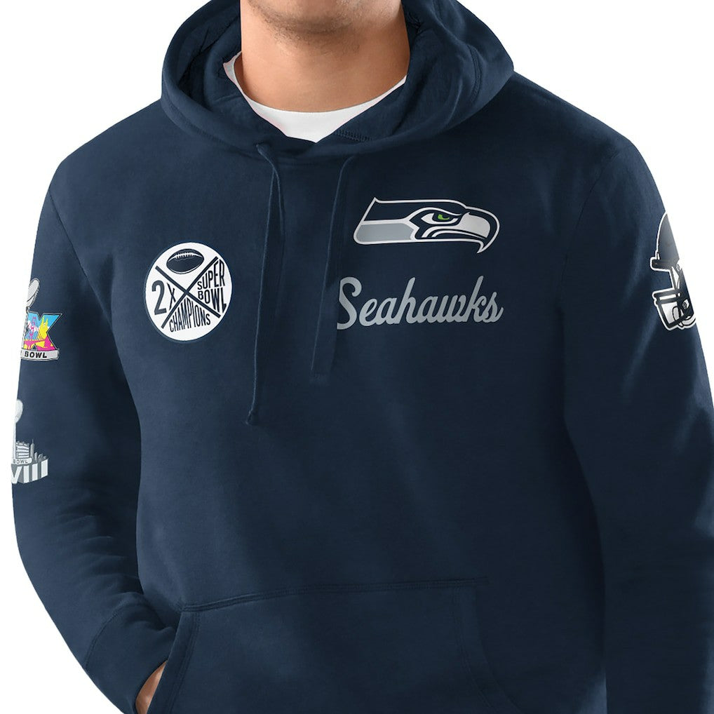 Seattle Seahawks Starter Two-Time Super Bowl Champions Classic Fleece Hoodie College Navy | NFL